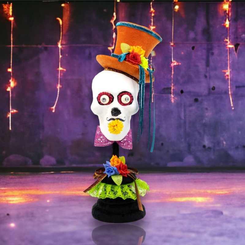 21 Skeleton w/Orange Hat on Pedestal
