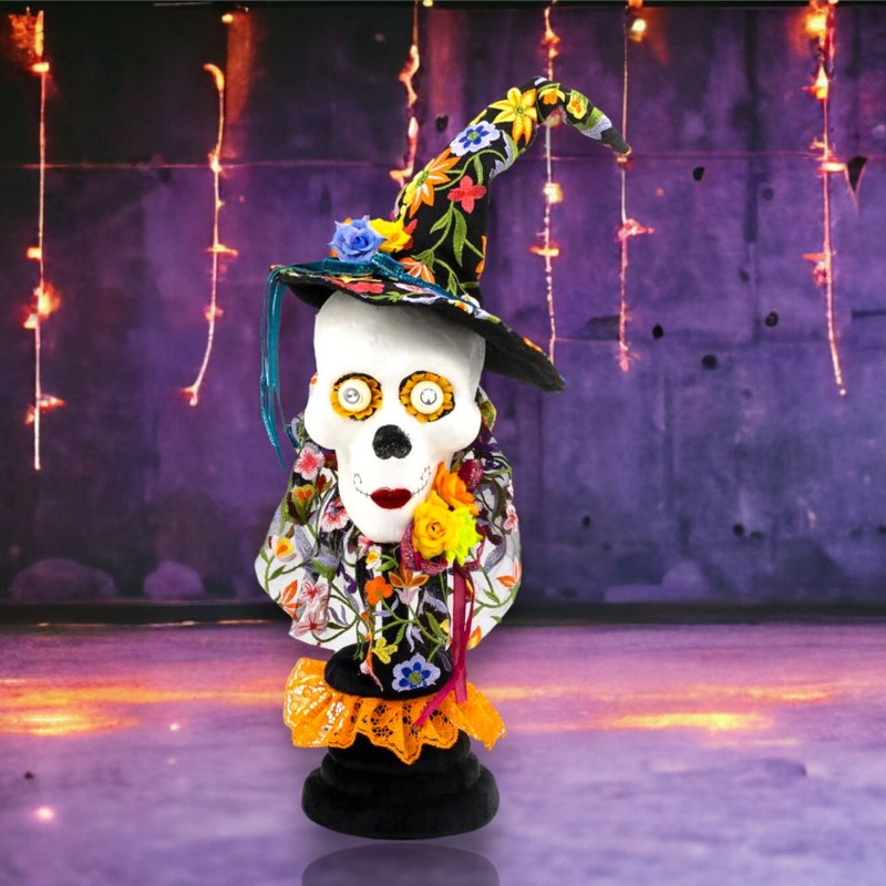 24 Skeleton w/Witch Hat on Pedestal