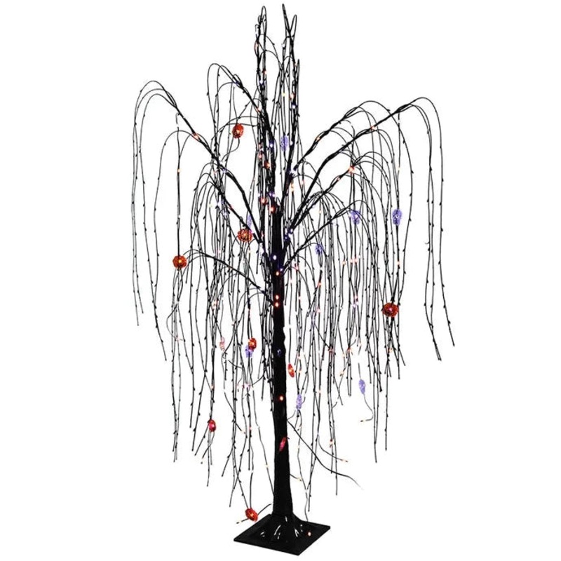 4′ Pre-Lit Purple & Orange LED Halloween Willow Tree
