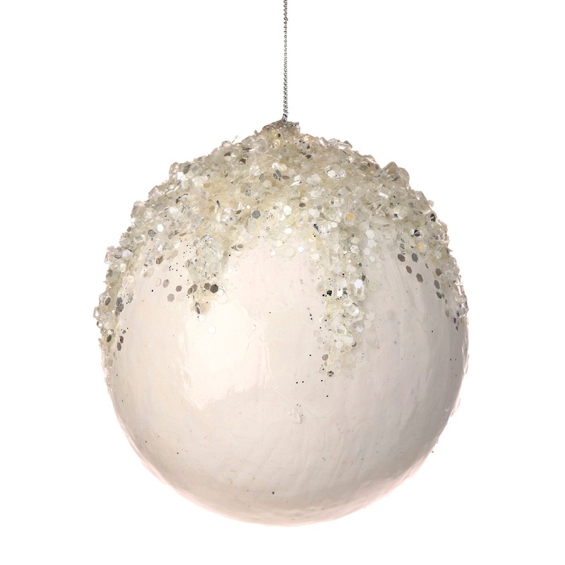 5 Iced w/Crystal Encrusted Ball Ornament (White)