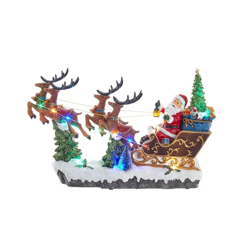 8.7 Battery-Operated LED Musical Santa and Sleigh Table Piece