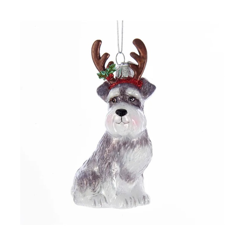 Noble Gems Schnauzer With Antlers Glass Ornament