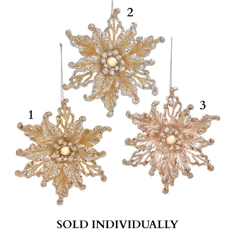 Platinum Poinsettia Ornaments (3 Styles  Sold individually)