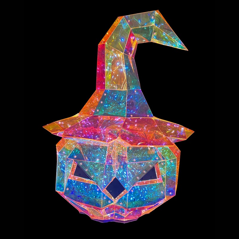 Prismatic Iridescent Halloween Pumpkin w/Witch Hat (White light) 19.25