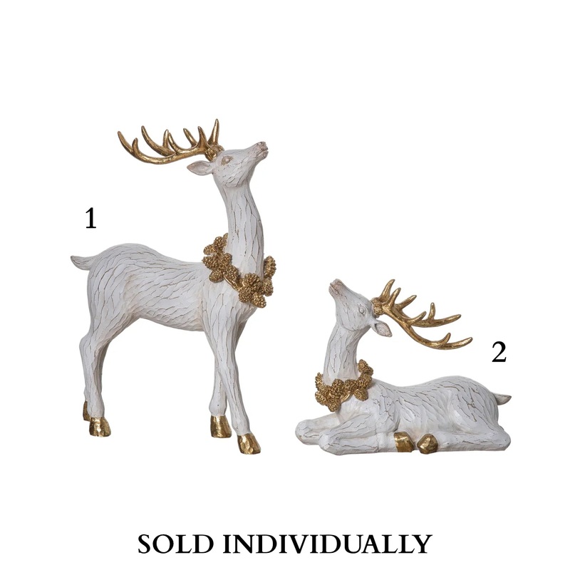 Resin White Reindeer w/Gold Accents (2 Styles – Sold Individually)