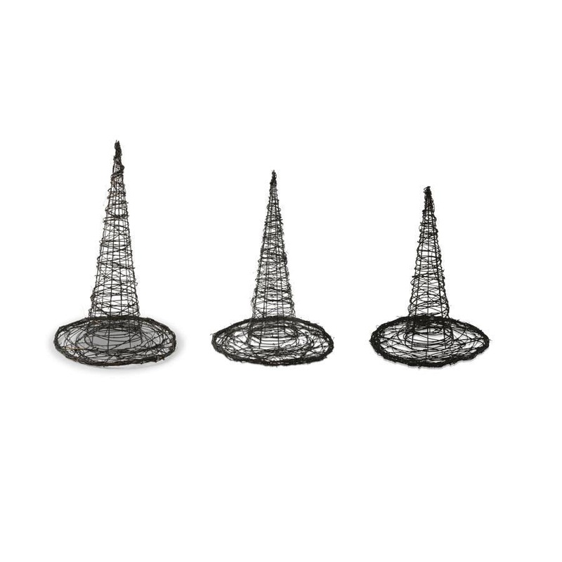 3 Black Wrapped Twig & Wire Witches Hats (Set of 3)