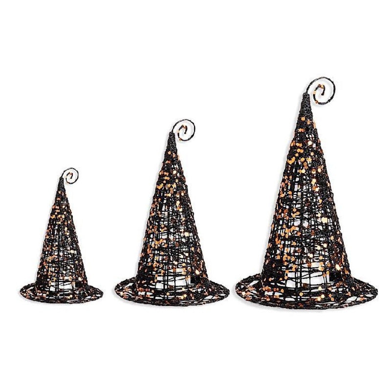 Black Glitter Wire Witches Hats (Set of 3)