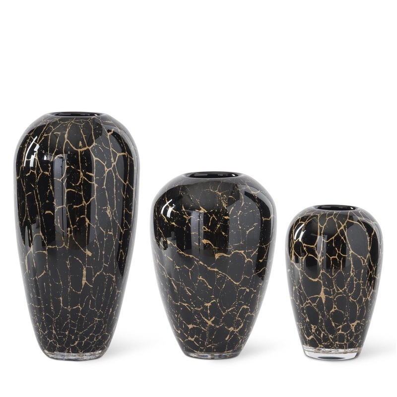 Black & Gold Glass Vases (Set of 3)