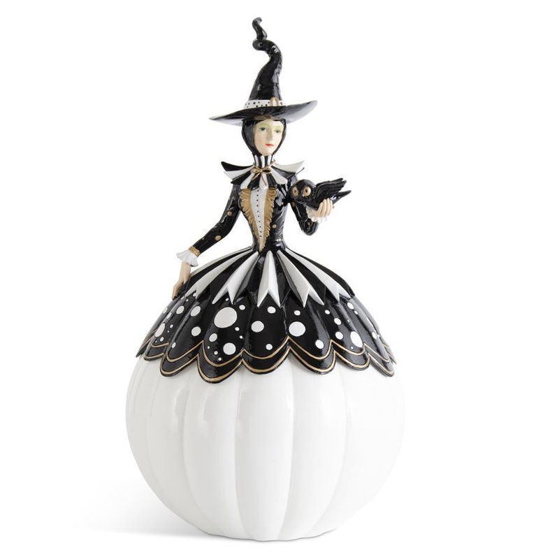 Black & Gold Resin LED Witch Holding Bird, 18