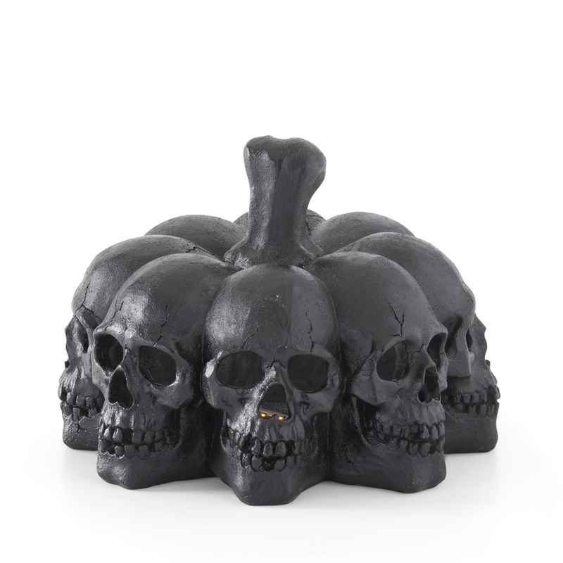 Black Resin LED Skull Pumpkin, 8