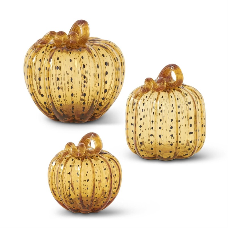 Black Speckled Amber Glass Pumpkins (Set of 3)