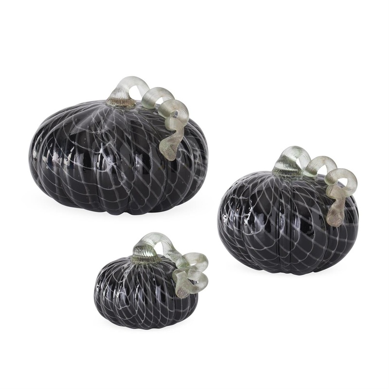 Black w/White Swirls Handblown Glass Pumpkins (Set of 3)