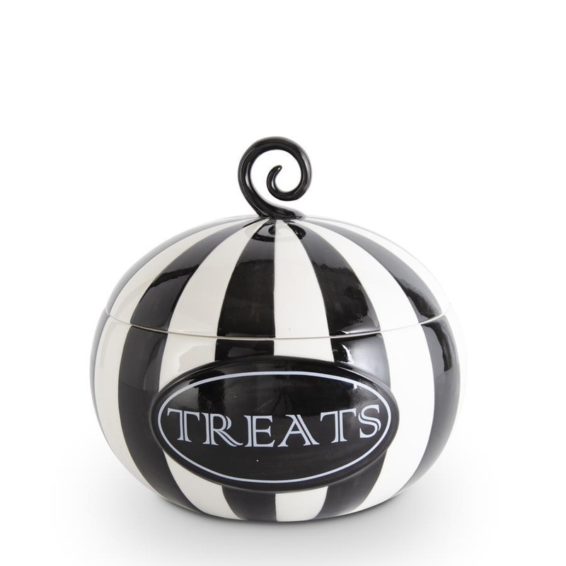 Black & White Striped Pumpkin Shape Treat Lidded Container, 9.25