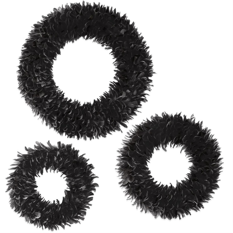 Black Wispy Feather Wreaths (Set of 3)