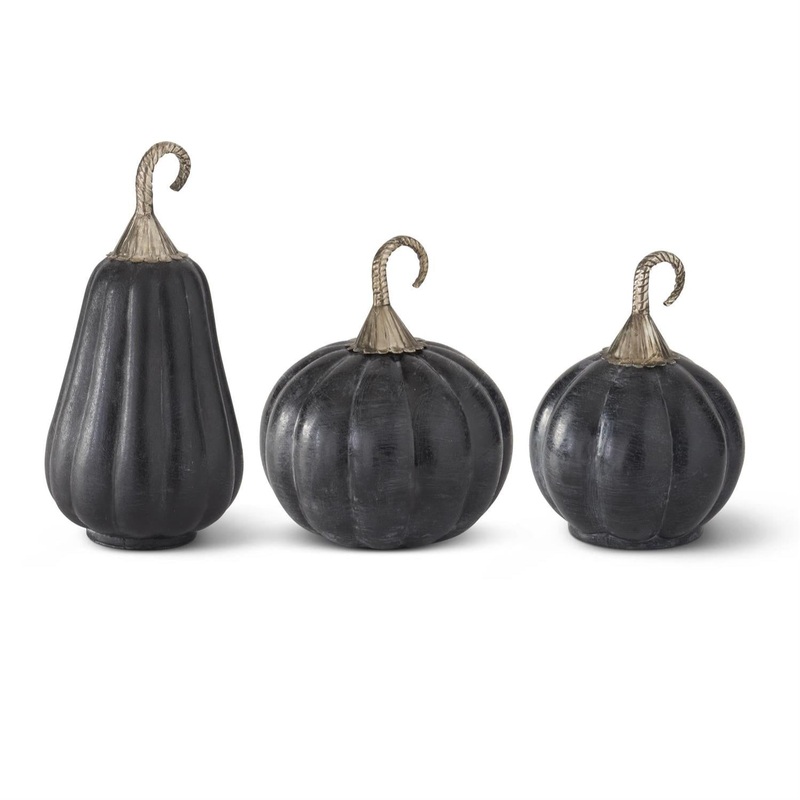 Brushed Matte Black Glass Pumpkins (Set of 3)