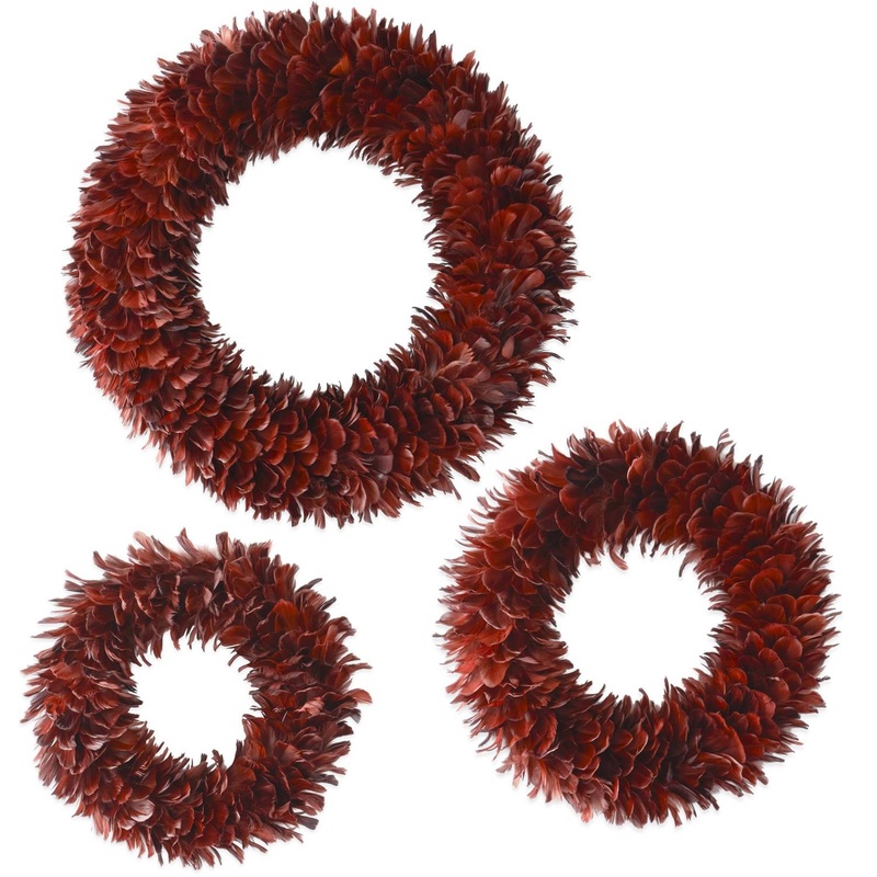 Burgundy Wispy Feather Wreaths (Set of 3)