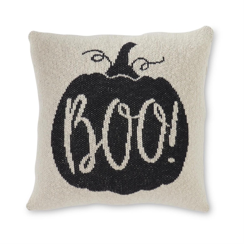 Cream & Black Cotton Knit BOO Pillow, 20