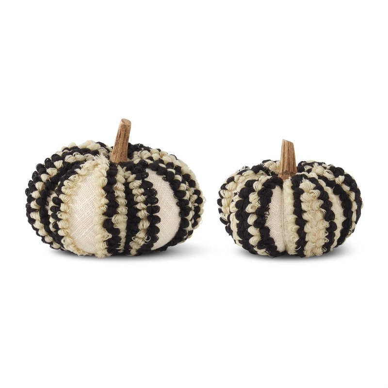 Cream & Black Knit Vertical Striped Pumpkins (Set of 2)