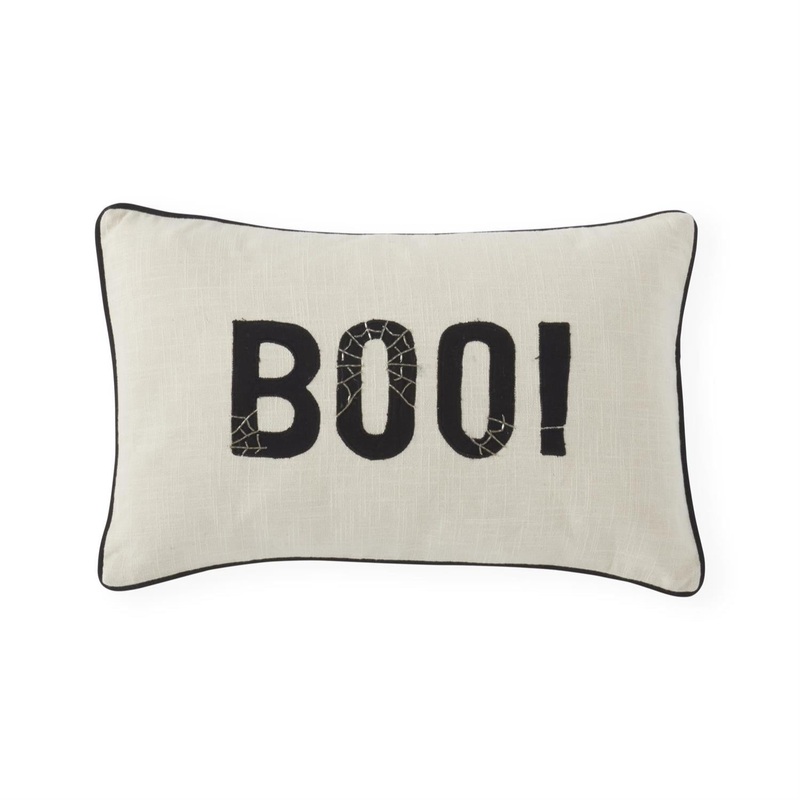 Cream BOO Embroidered Lumbar Pillow, 20