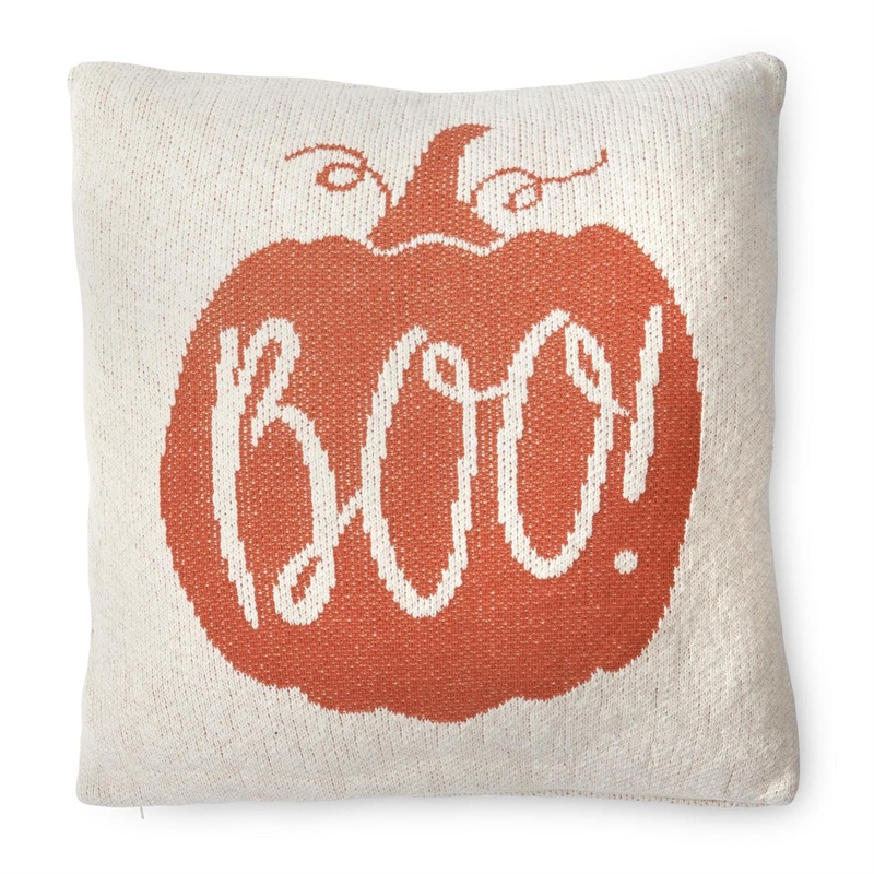 Cream & Orange Cotton Knit BOO Pillow, 20