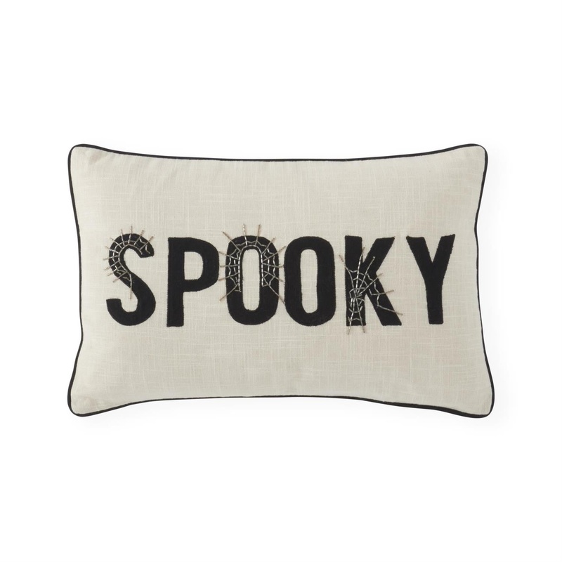 Cream SPOOKY Embroidered Lumbar Pillow, 20