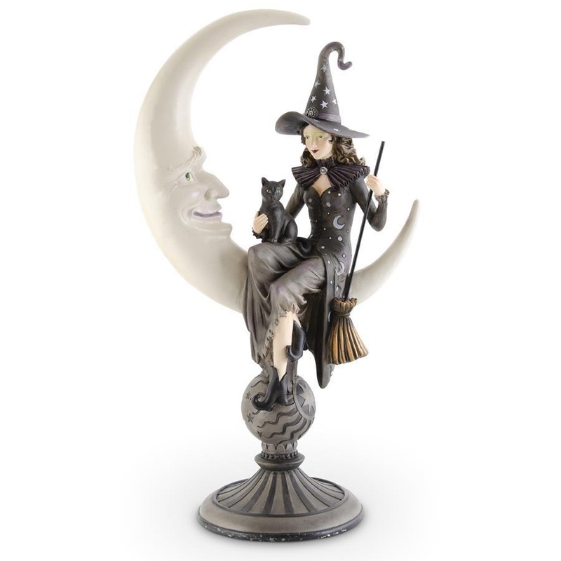 Crescent Moon w/Sitting Witch & Black Dress, 20.5