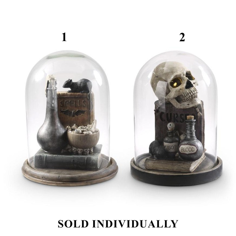 Glass Cloches w/LED Skull or Spell Book, 12.5 (2 styles – sold individually)