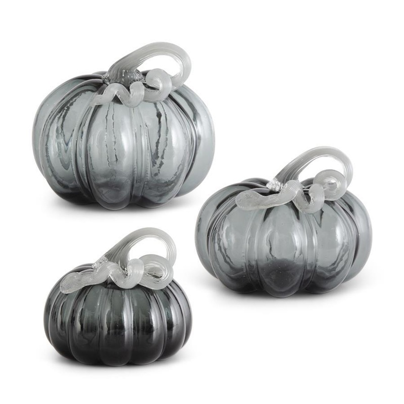 Gray Handblown Glass Pumpkins (Set of 3)
