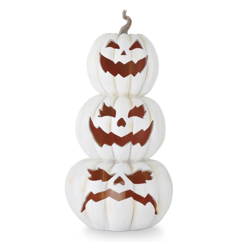 Gray Resin LED Flicker Flame 3 Stack Jack-O’-Lanterns, 30 (Pick up only)