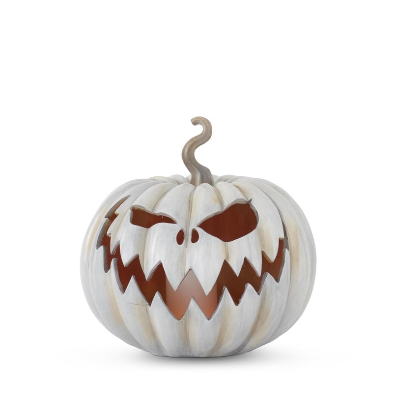 Gray Resin LED Flicker Flame Jack-O’-Lantern, 13