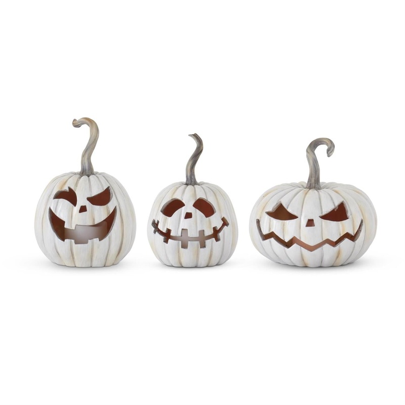 Gray Resin LED Flicker Flame Jack-O’-Lanterns (Set of 3)