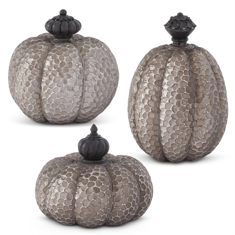 Gray Resin Textured Pumpkins w/Knob Stems (Set of 3)