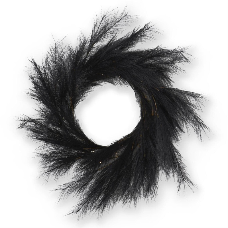 LED Black Pampas Grass Wreath w/Timer, 27