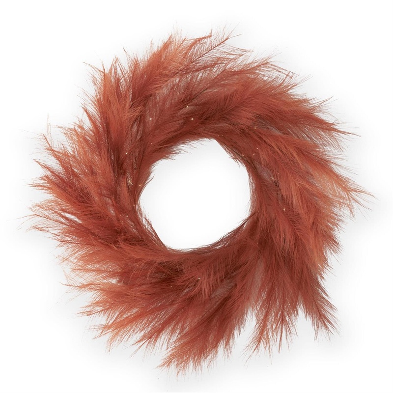 LED Orange Pampas Grass Wreath w/Timer, 27