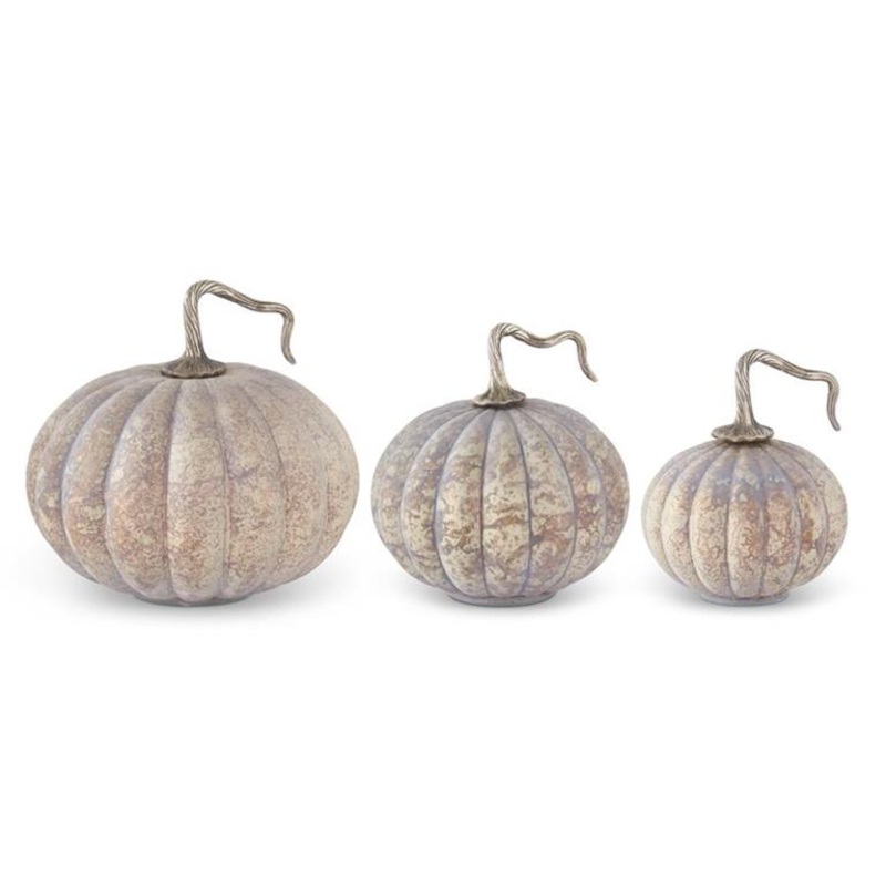 Matte Cream & Brown Speckled Glass Pumpkins (Set of 3)