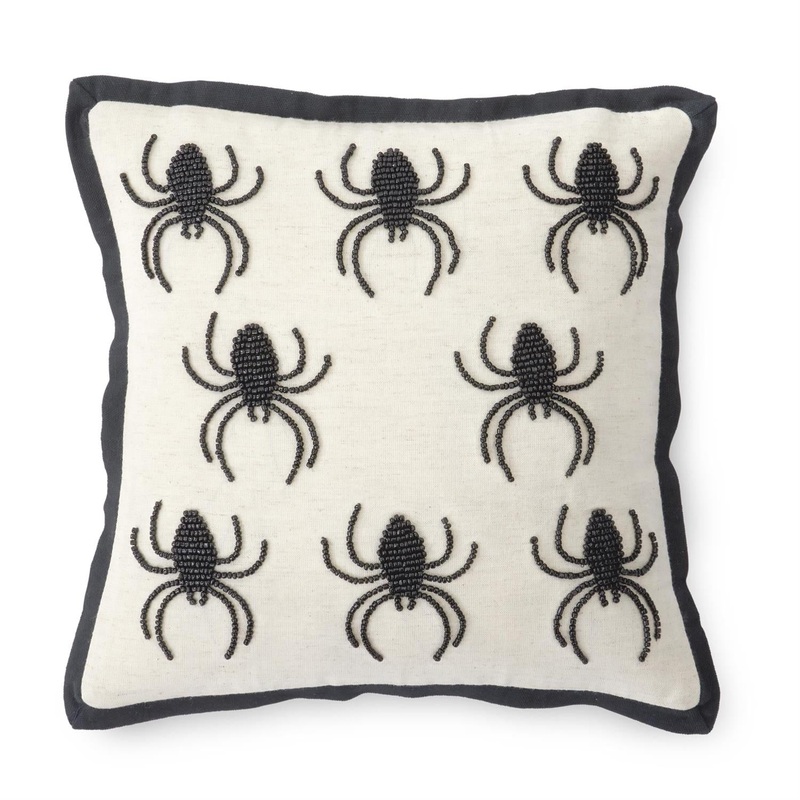 Natural Cotton & Black Beaded Spider Pillow, 12