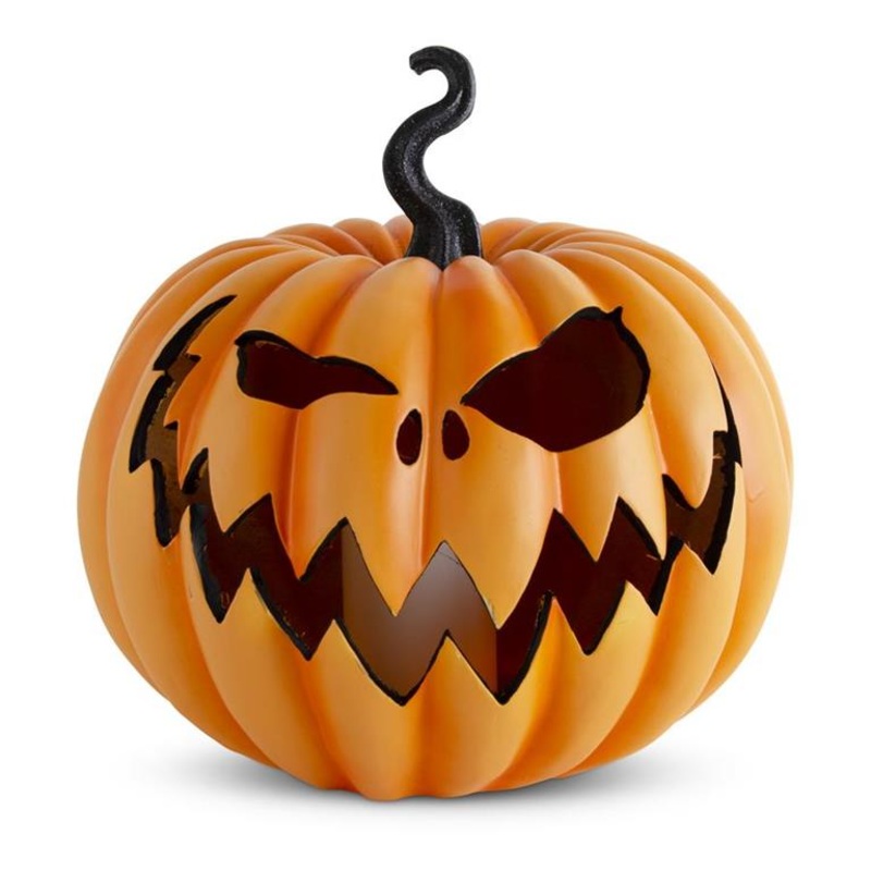 Orange Resin LED Flicker Flame Jack O Lantern, 13