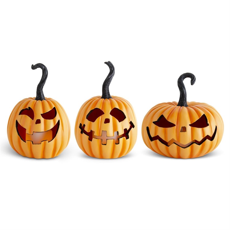 Orange Resin LED Flicker Flame Jack-O’-Lanterns (Set of 3)