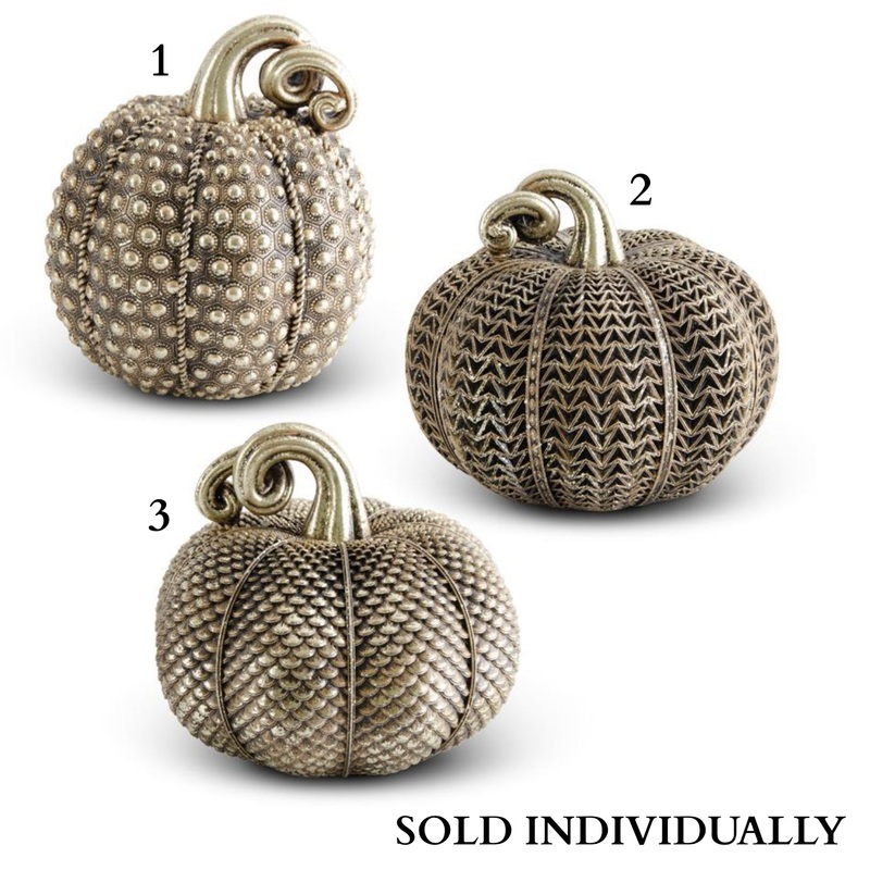 Resin Antique Gold Textured Pumpkin (3 Styles – Sold individually)