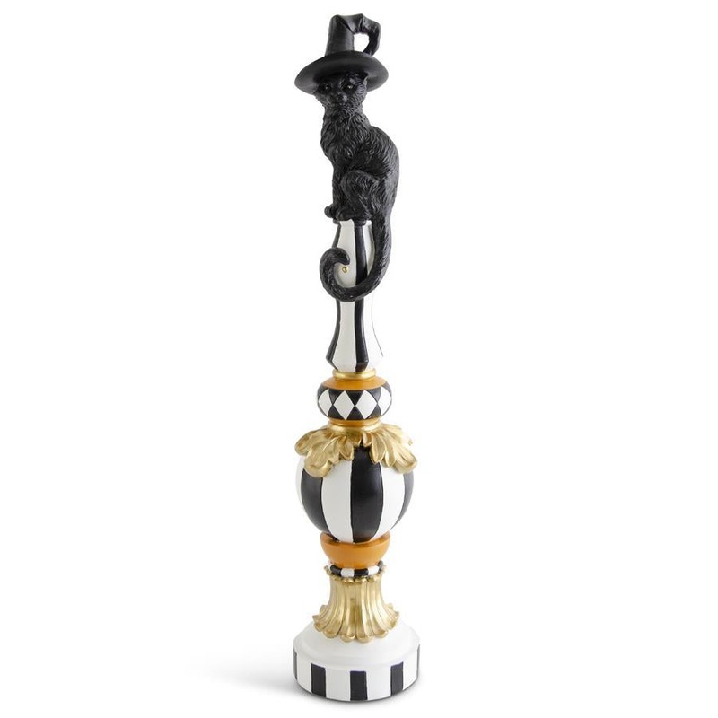 Resin Black White Orange & Gold Finial with Cat Top, 24