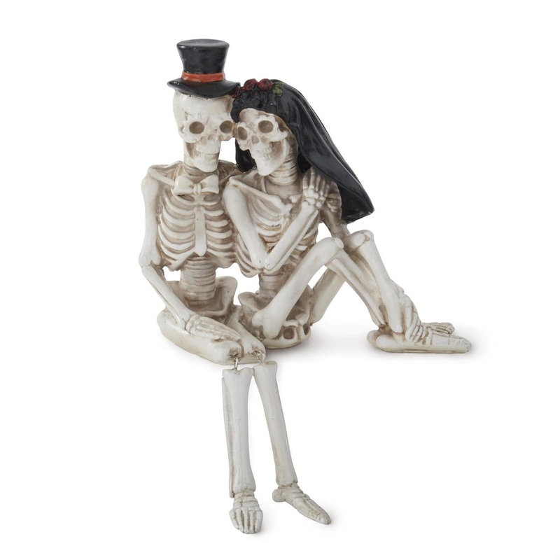 Resin Shelf Sitting Skeleton Bride & Groom, 11.5