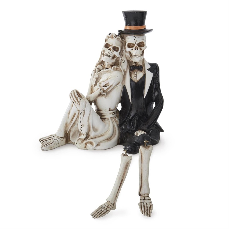 Resin Shelf Sitting Skeleton Bride & Groom, 12.25