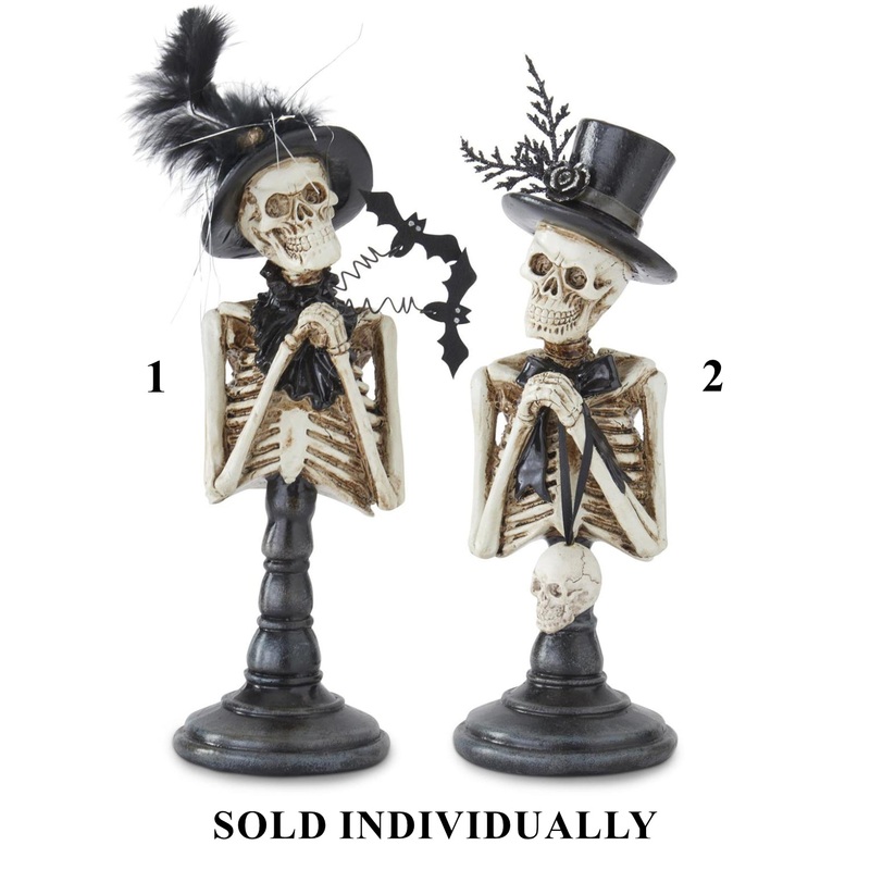 Resin Skeleton Lady & Man Bust on Pillar (2 styles – sold individually)