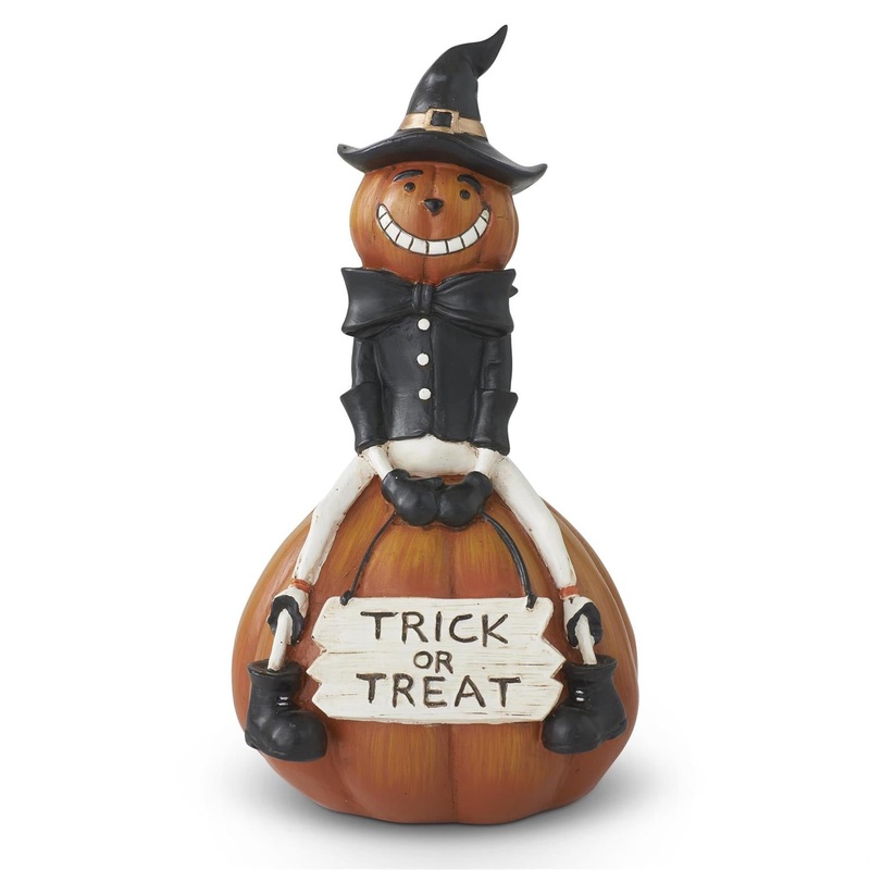Resin Trick or Treat Pumpkin Man on Pumpkin, 9