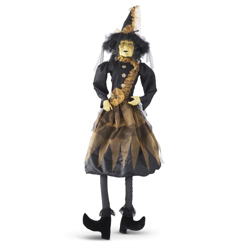 Sitting Sybil Witch w/Broom & Orange Dress, 56