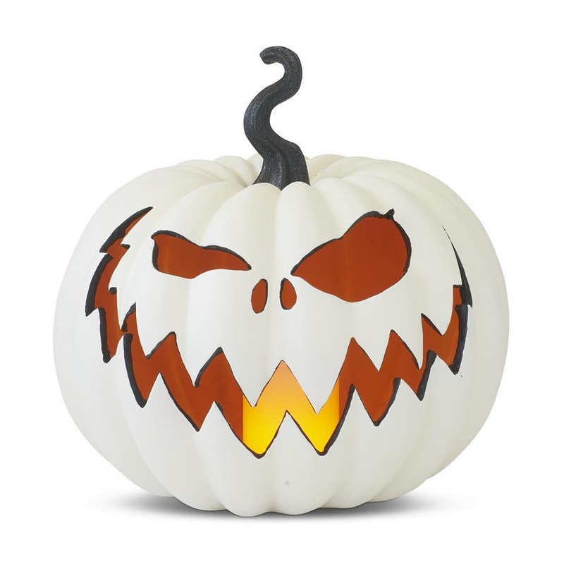 White Resin LED Flicker Flame Jack-O’-Lantern, 13