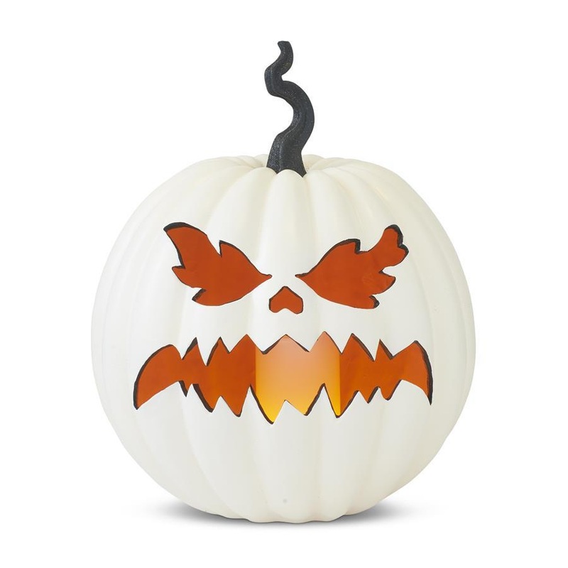 White Resin LED Flicker Flame Jack-O’-Lantern, 15.5