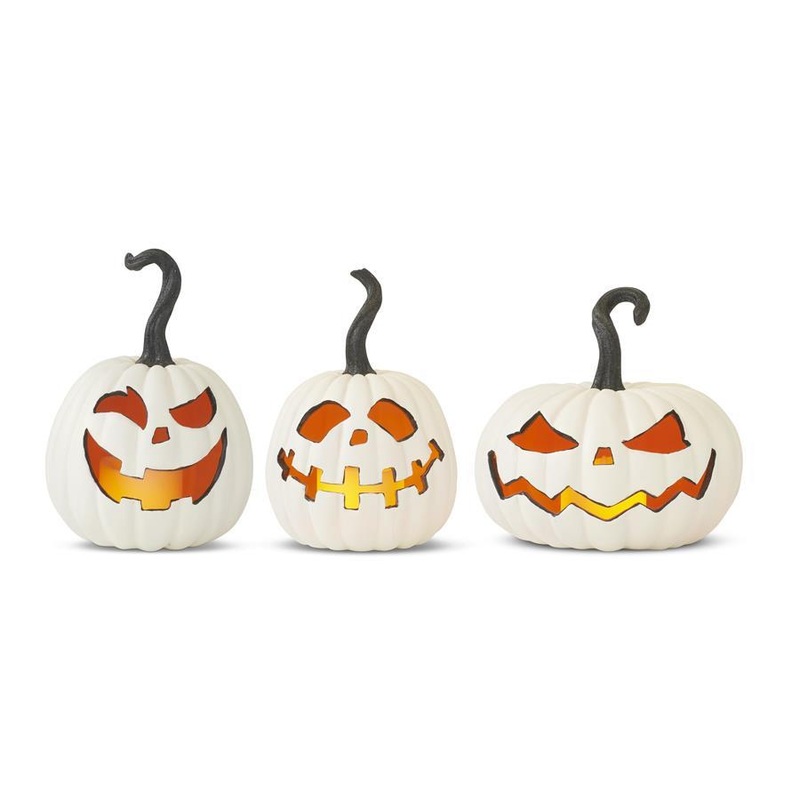 White Resin LED Flicker Flame Jack-O’-Lanterns (Set of 3)