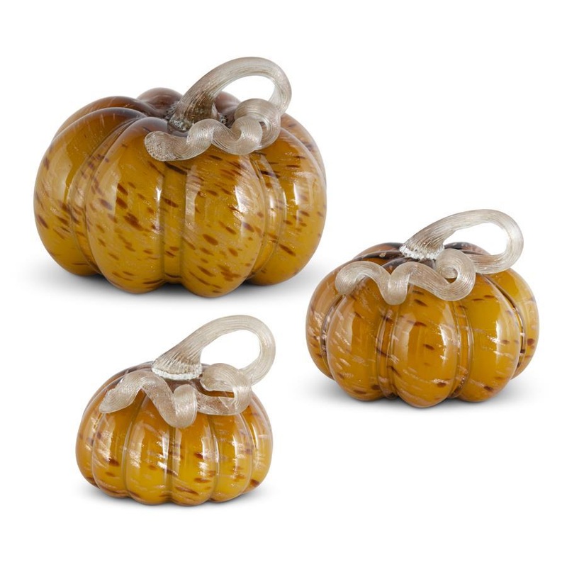 Yellow Speckled Handblown Glass Pumpkins (Set of 3)