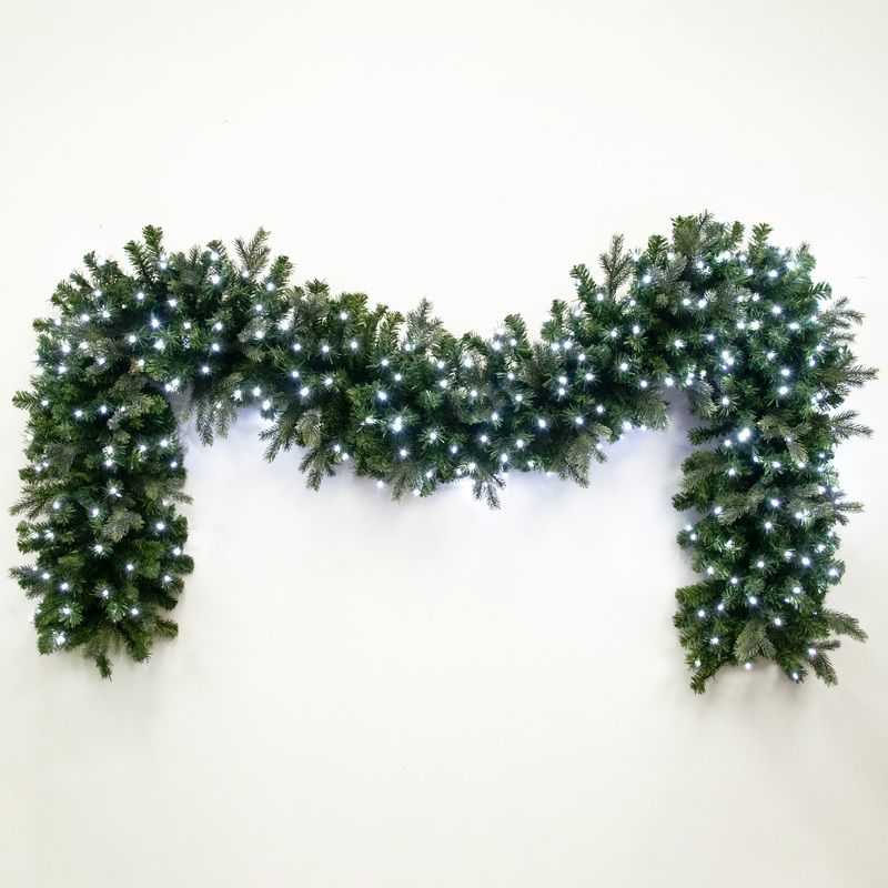 10in and 14in Diameter Artificial Christmas Garland, Indoor/Outdoor, Mixed Pine, Pre-Lit: PVC + PE Greenery, LED COOL White, coaxial plug